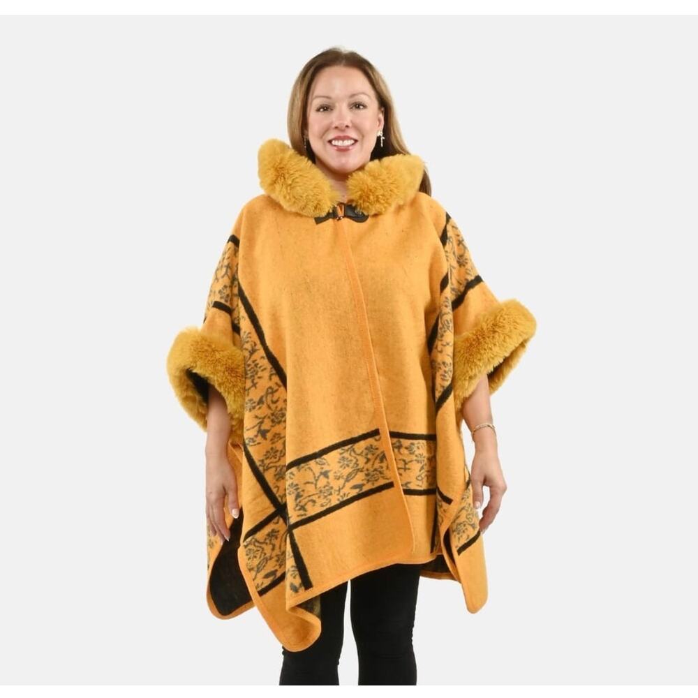 Instyle Yellow Plaid Faux Fur Ruana - One Size Fits Most